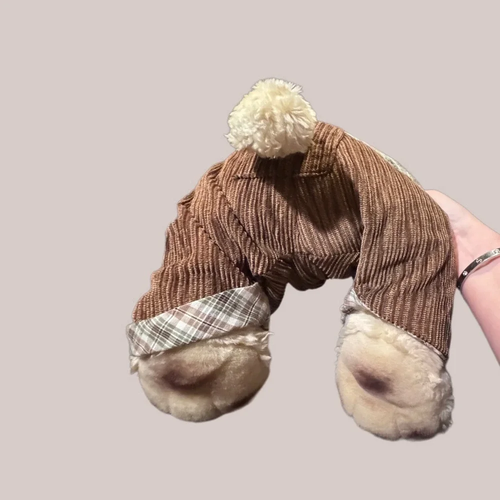 Vintage Y2K Hugfun Dog Plush Corduroy Overalls Green Plaid‎ Scarf Stuffed Animal